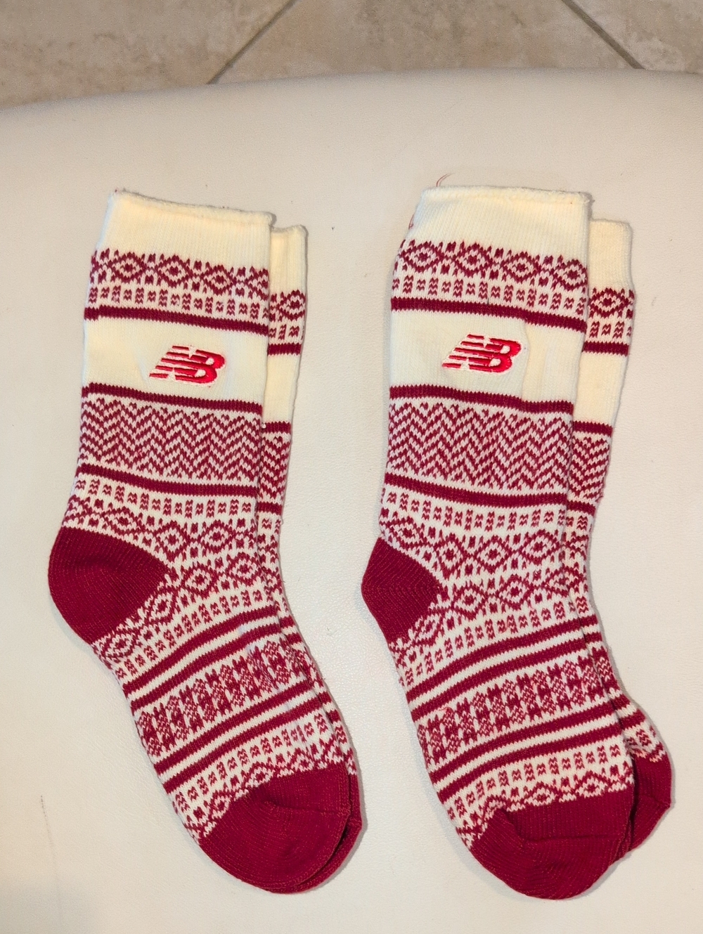 New Balance Red & White Holiday Nordic Fair Isle Crew Socks